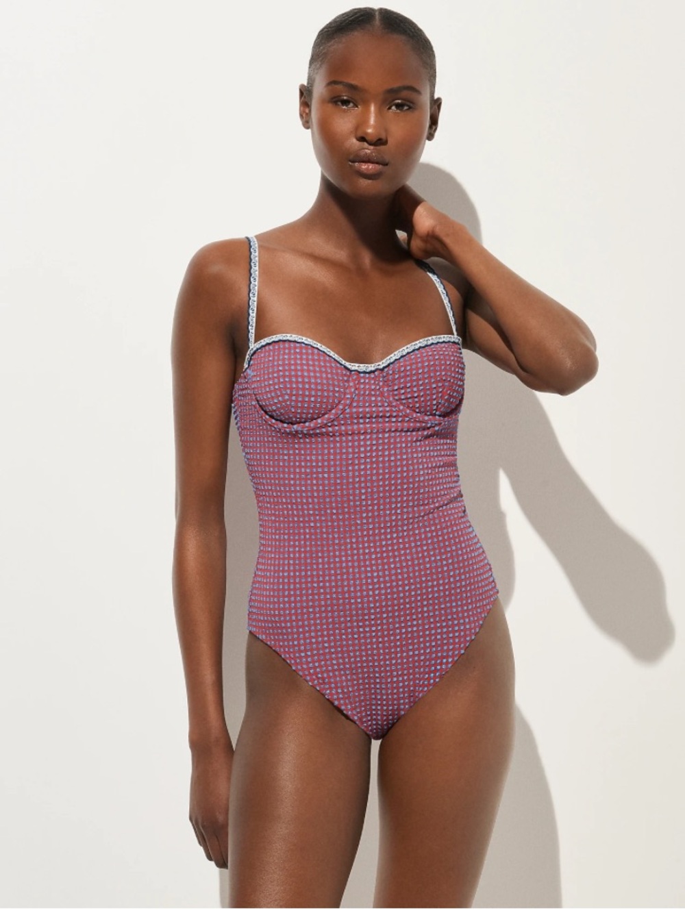 J. Crew Balconette underwire one-piece in scalloped gingham